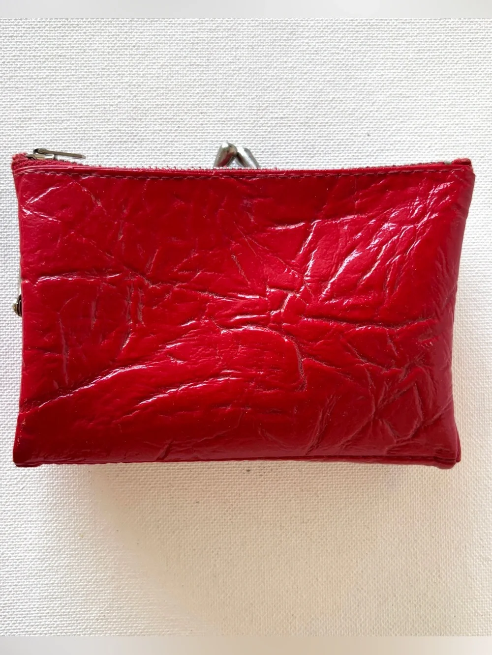 Hobo Double Frame Kisslock Clutch Wallet Red and Chrome Hardware Coin Purse Bag